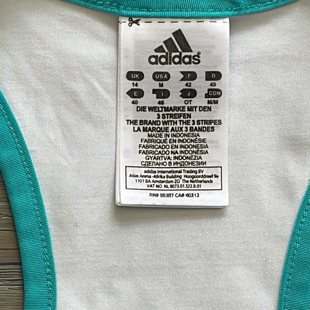 Adidas White and Turquoise Racer Back Tank-M - Picture 2 of 5